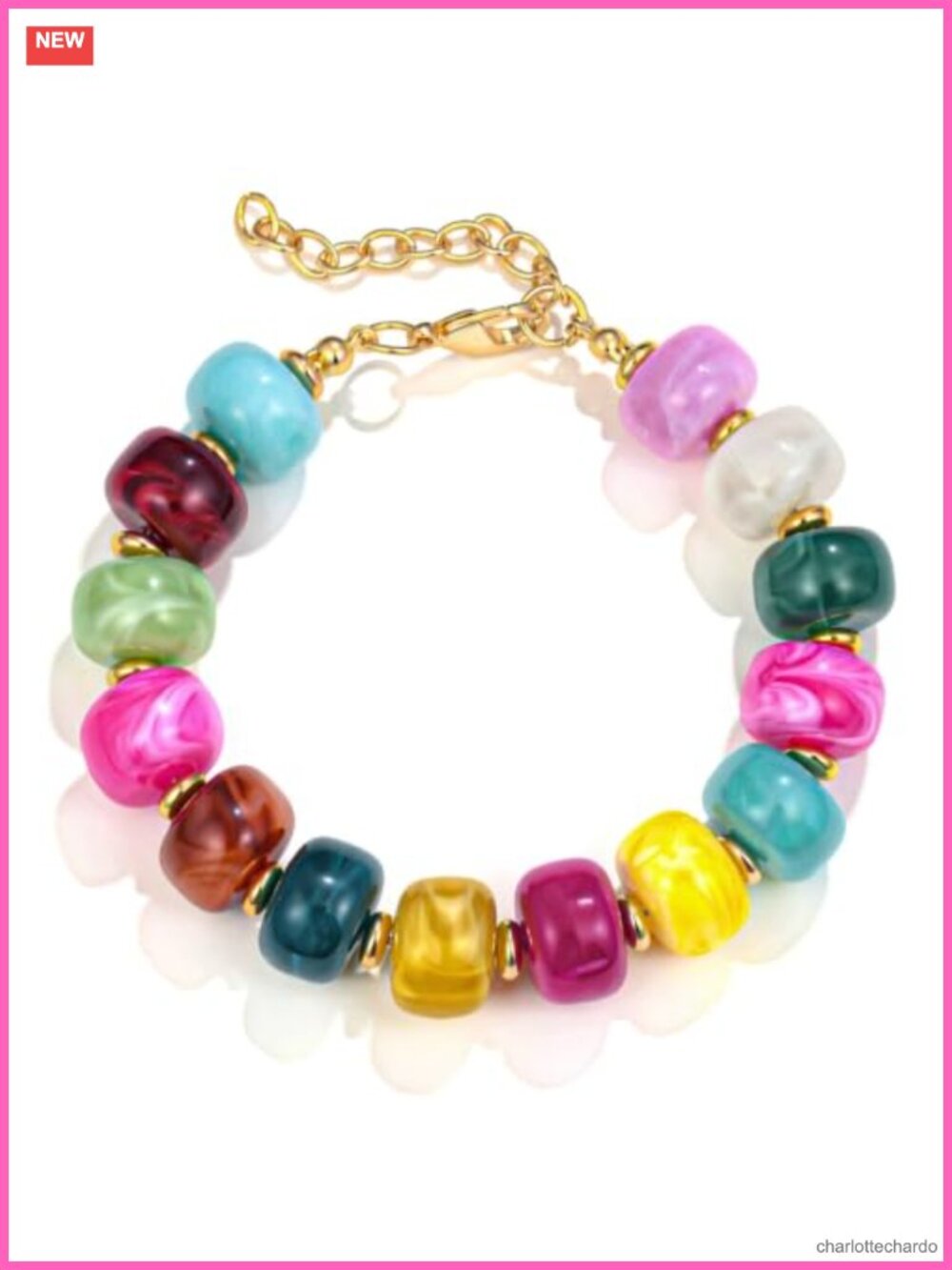 Boho Chunky Beaded Strand Bracelet Acrylic Resin Adjustable Women